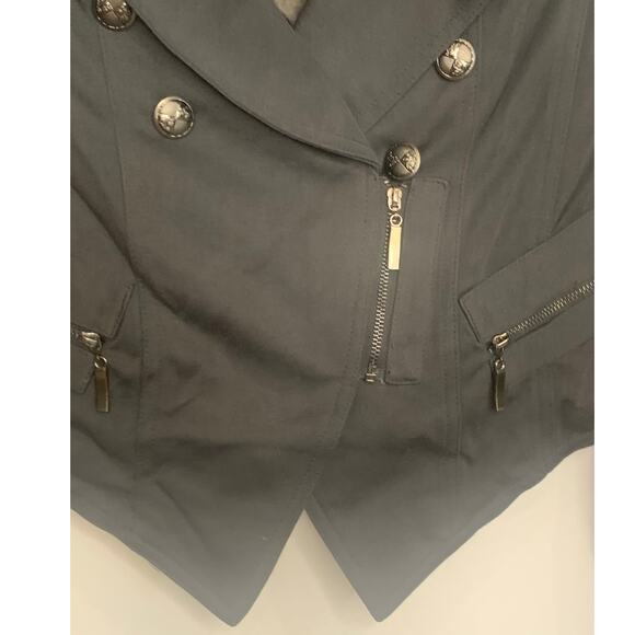 NEW Cecico Military Jacket Blazer M Charcoal Womens Band Cropped Zip Front Biker - Picture 8 of 11